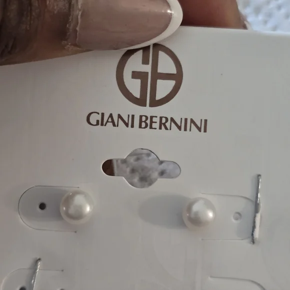 Giani Bernini Sterling Silver Cubic Zirconia Stud Pearl Earrings New - Picture 5 of 6